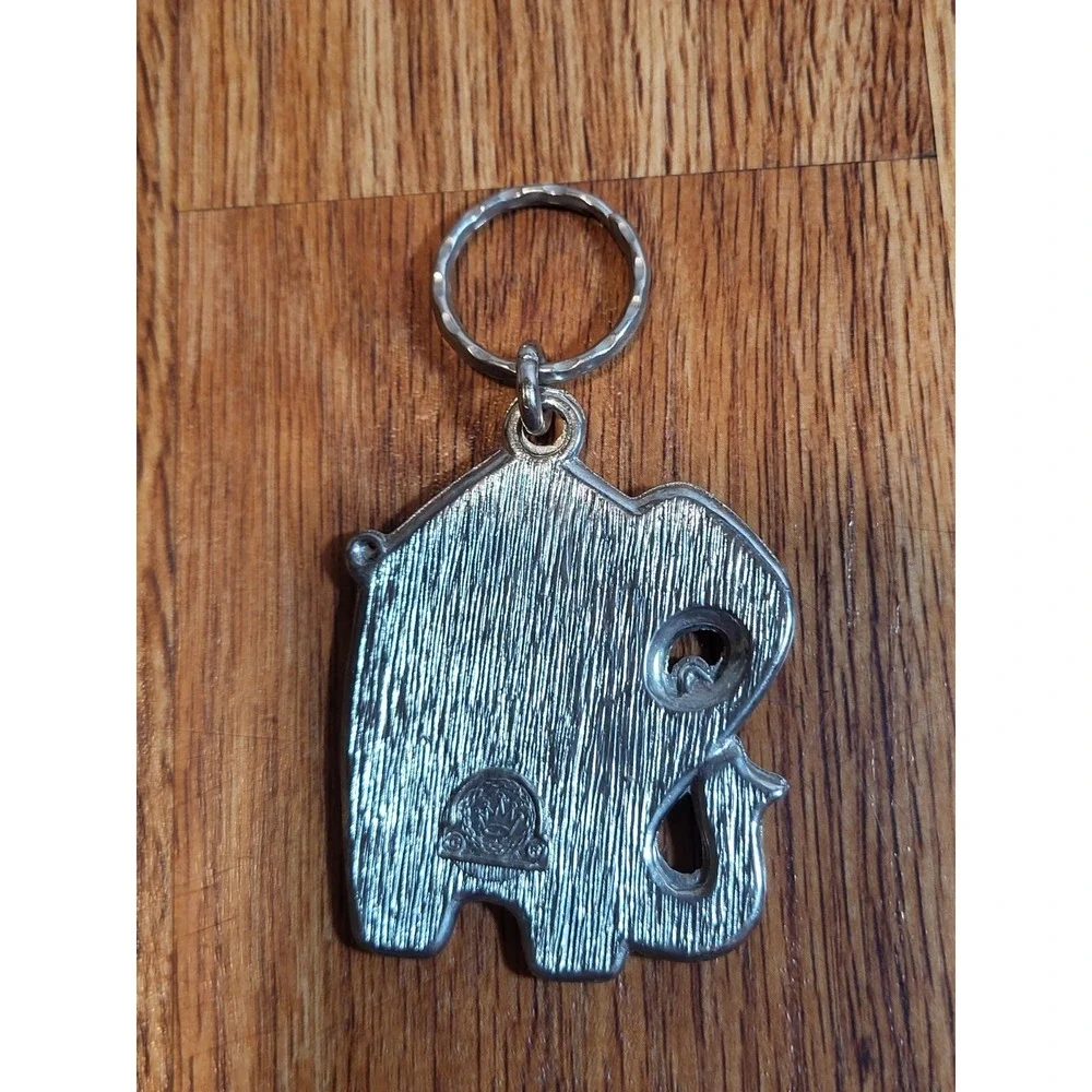 Vintage SWIB ELEPHANT Metal Enamel Silver Tone Keychain Key Chain Heavy